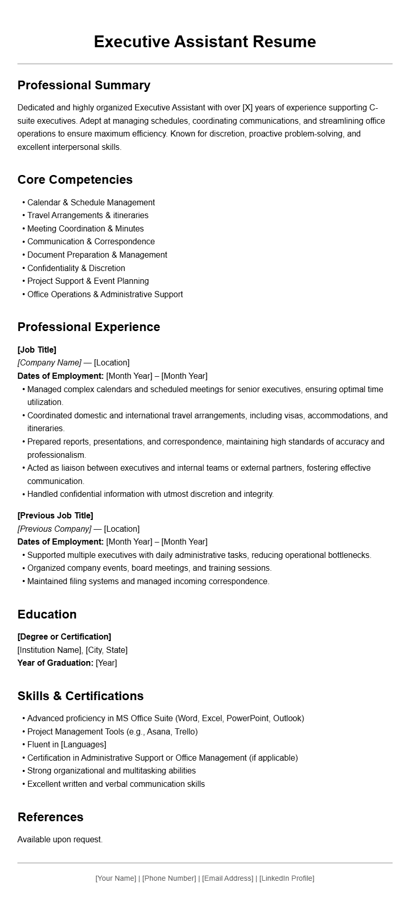 Professional Executive Assistant Resume Templates to Stand Out