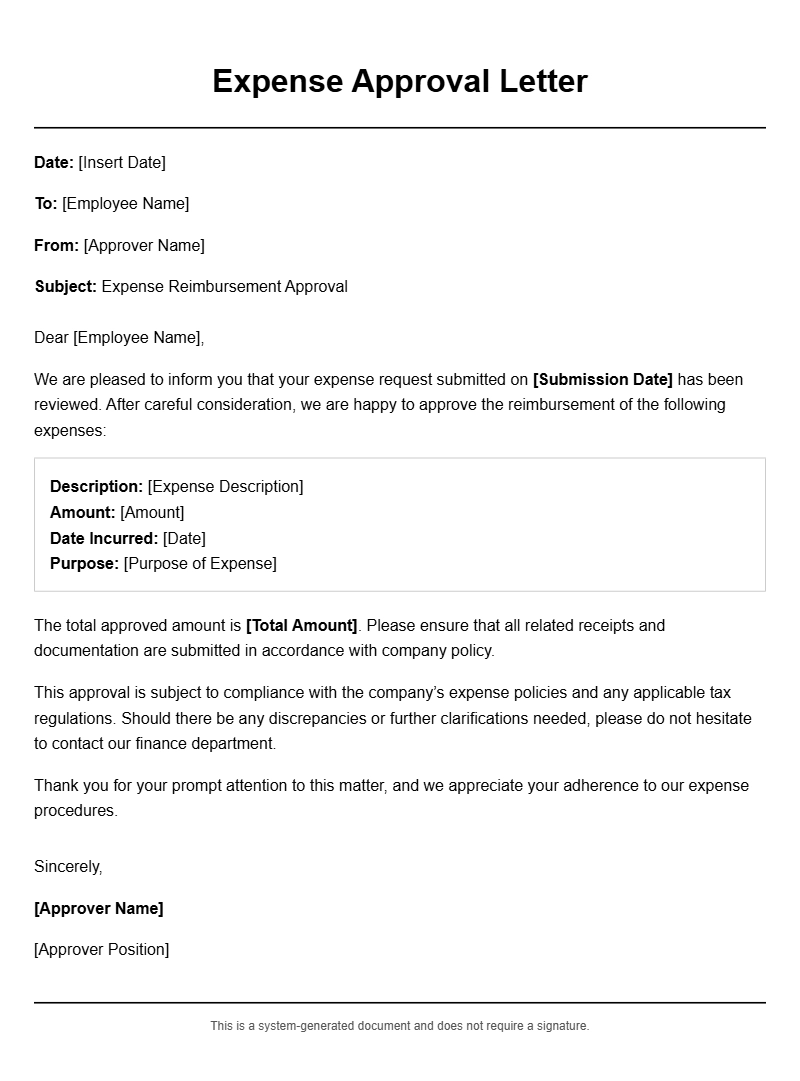 Professional Expense Approval Letter Templates for Business Use