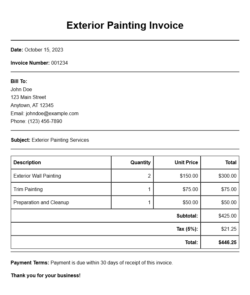Professional Exterior Painting Invoice Templates for Your Business