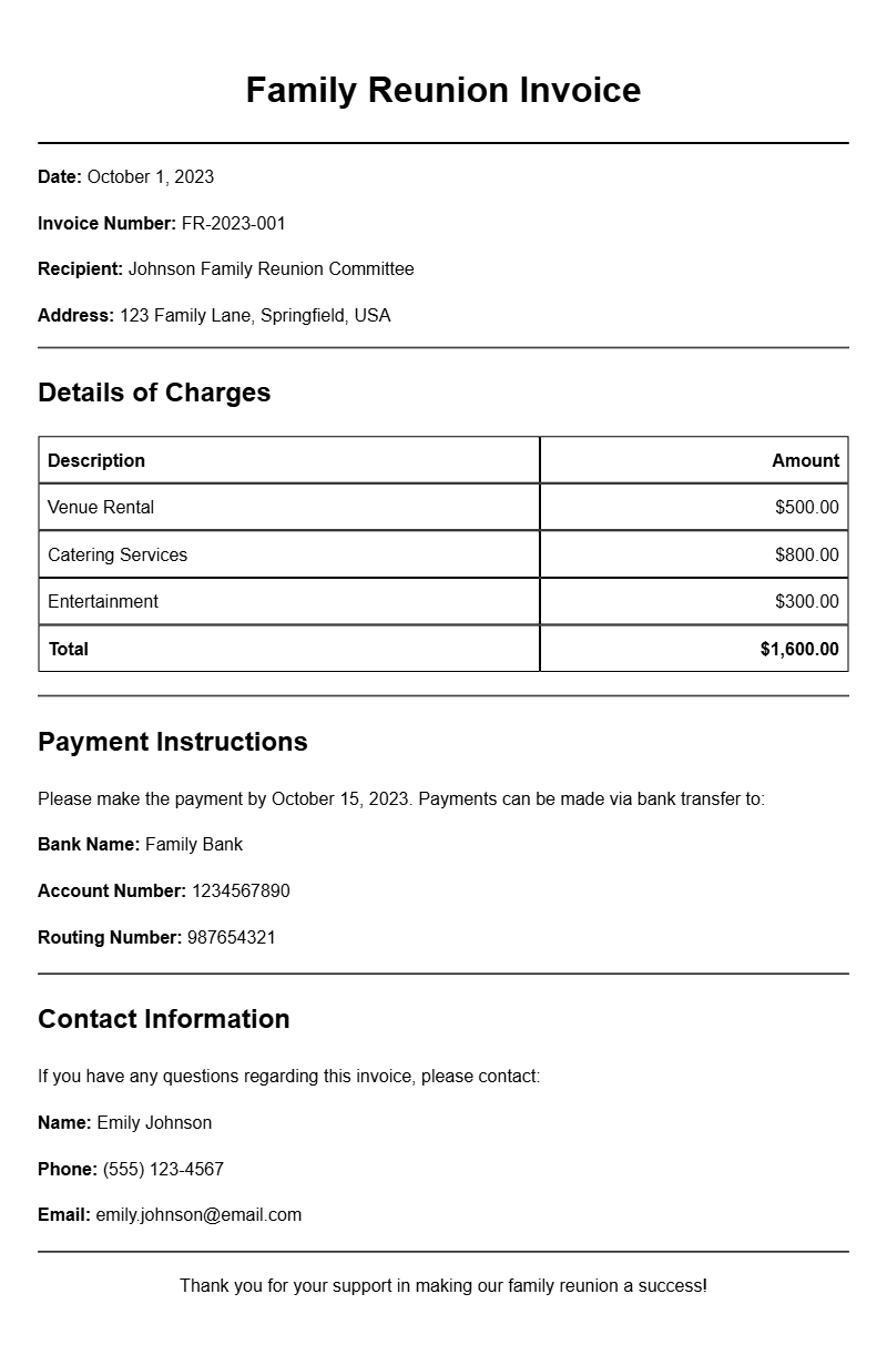 Family Reunion Invoice Samples for Easy Planning