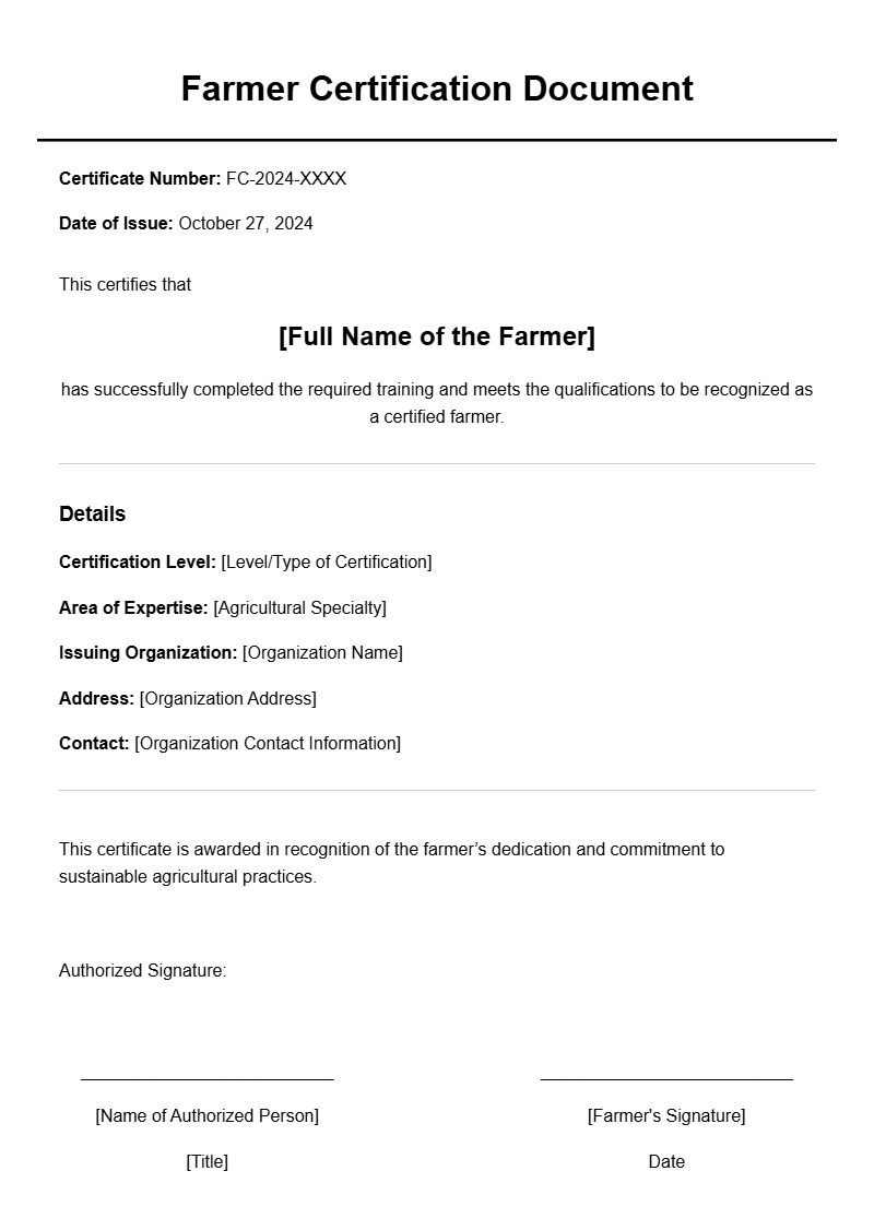 Farmer Certificate Templates for Recognition and Certification