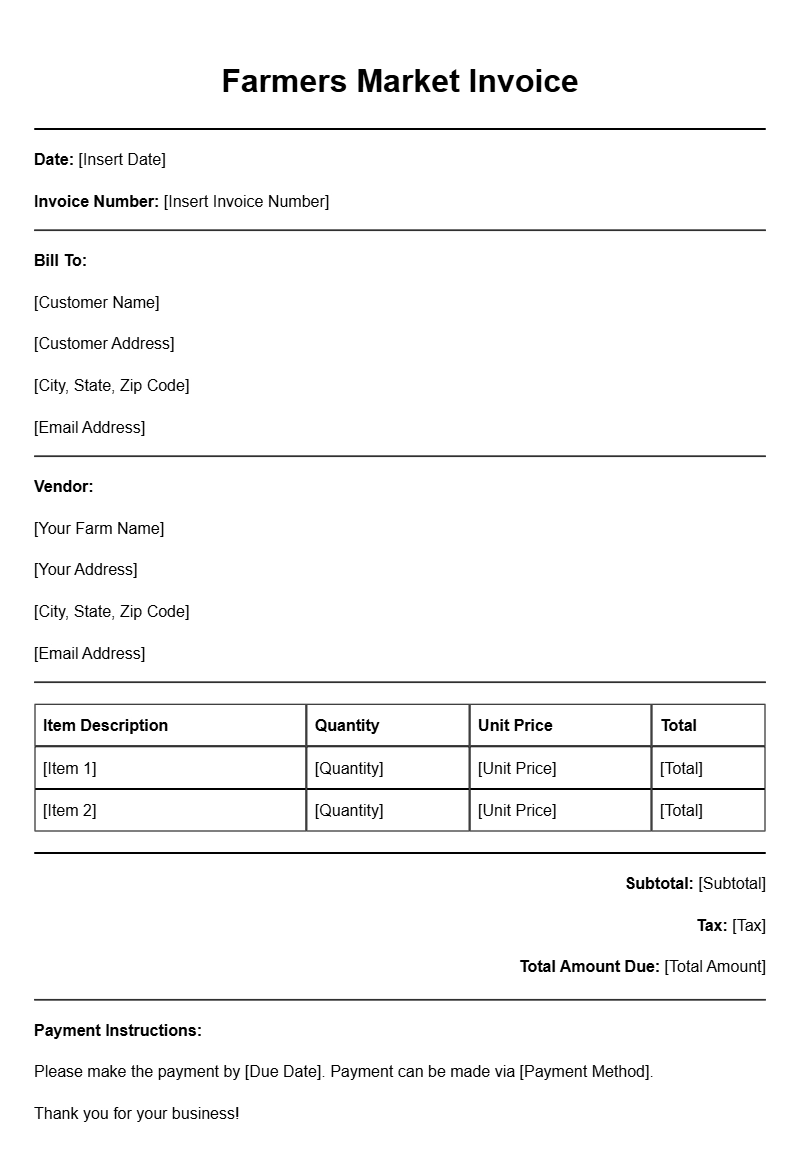 Farmers Market Invoice Templates for Easy Transactions