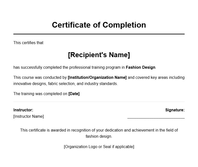 Fashion Designer Certificate Templates for Professional Recognition