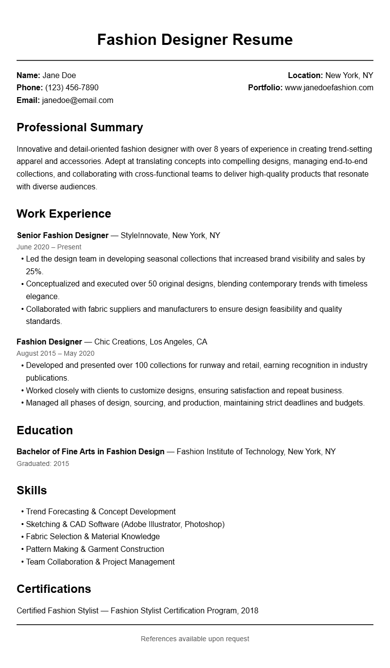 Fashion Designer Resume Samples to Showcase Your Style Skills