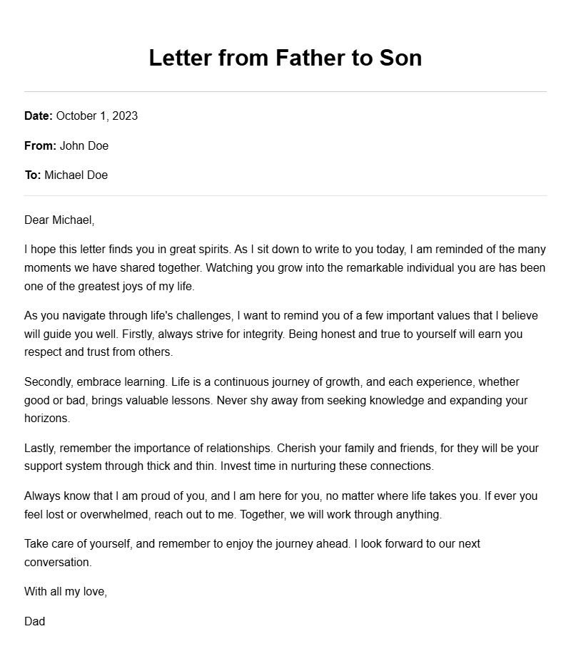 Heartfelt Letter Templates from Father to Son