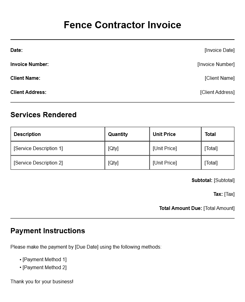 Fence Contractor Invoice Templates for Easy Billing