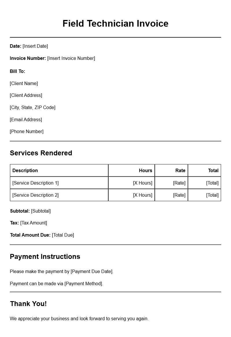 Field Technician Invoice Templates for Easy Billing