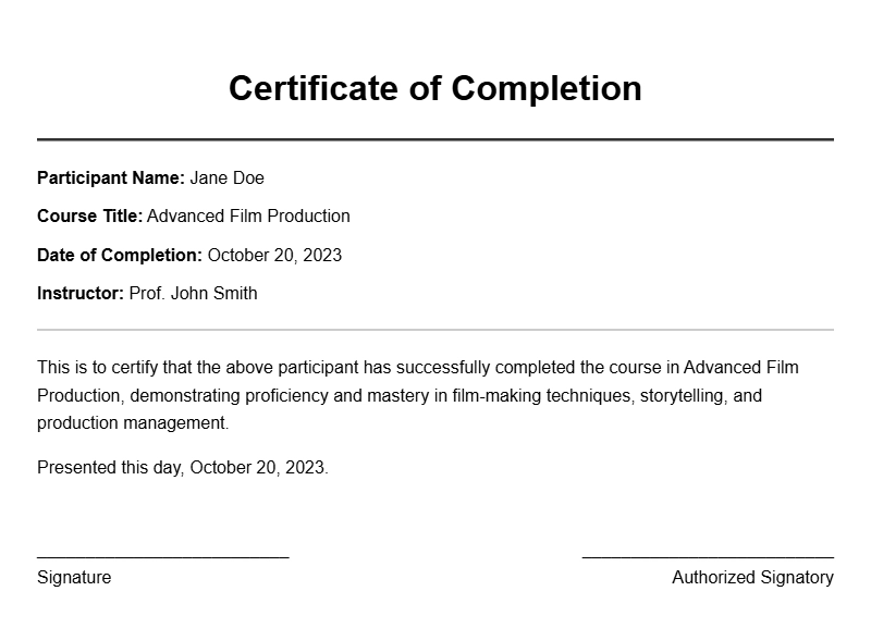 Elegant Film Student Certificate Templates for Recognition