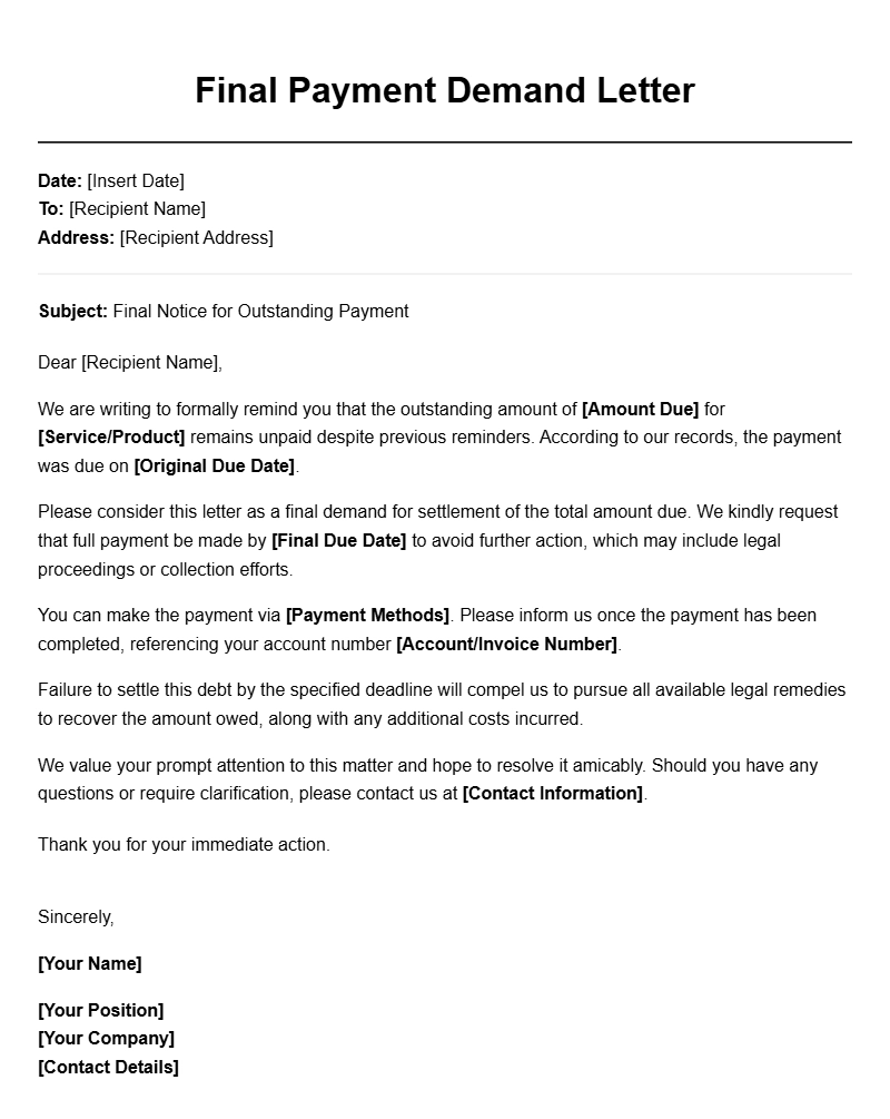 Final Payment Demand Letter Templates for Clearer Communication