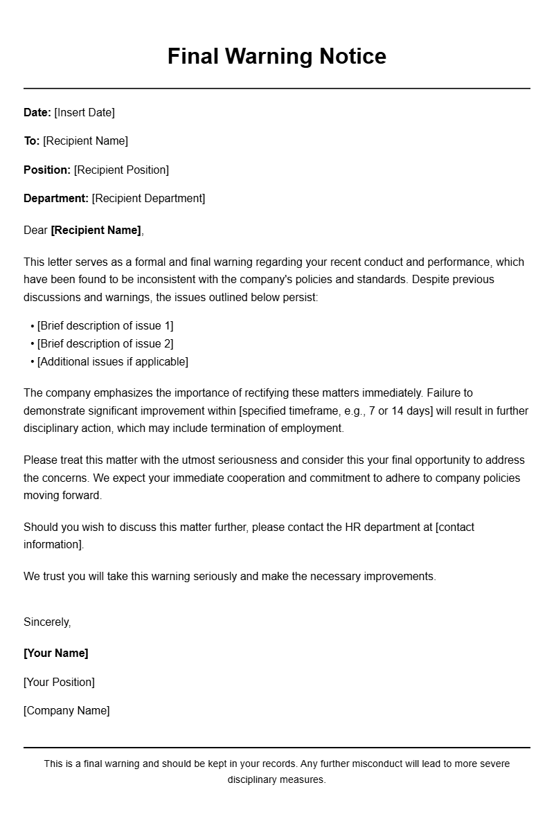 Final Warning Letter Templates for Professional Use