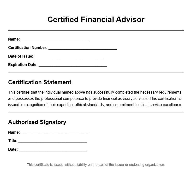 Professional Financial Advisor Certificate Templates for Recognition