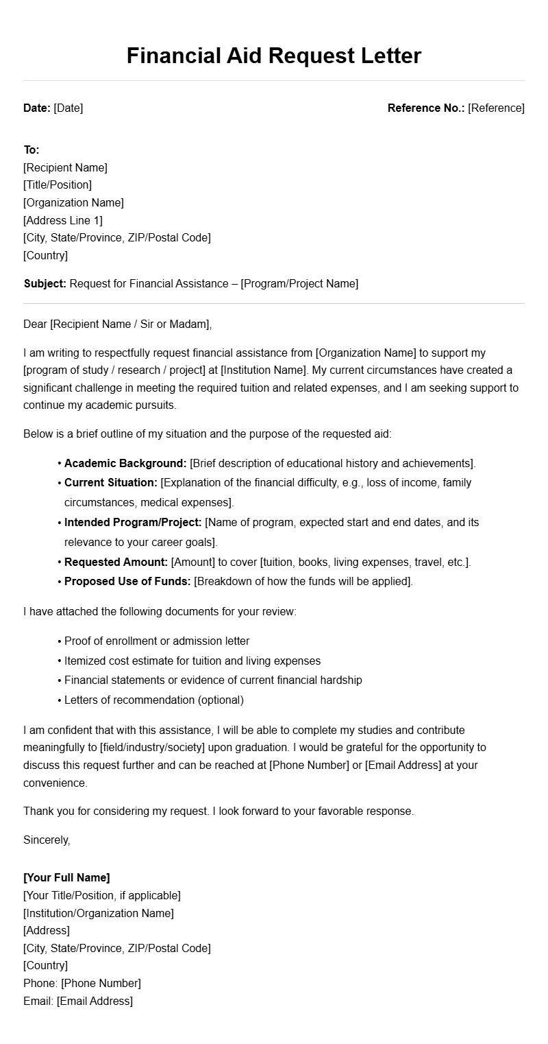 Financial Aid Request Letter Templates