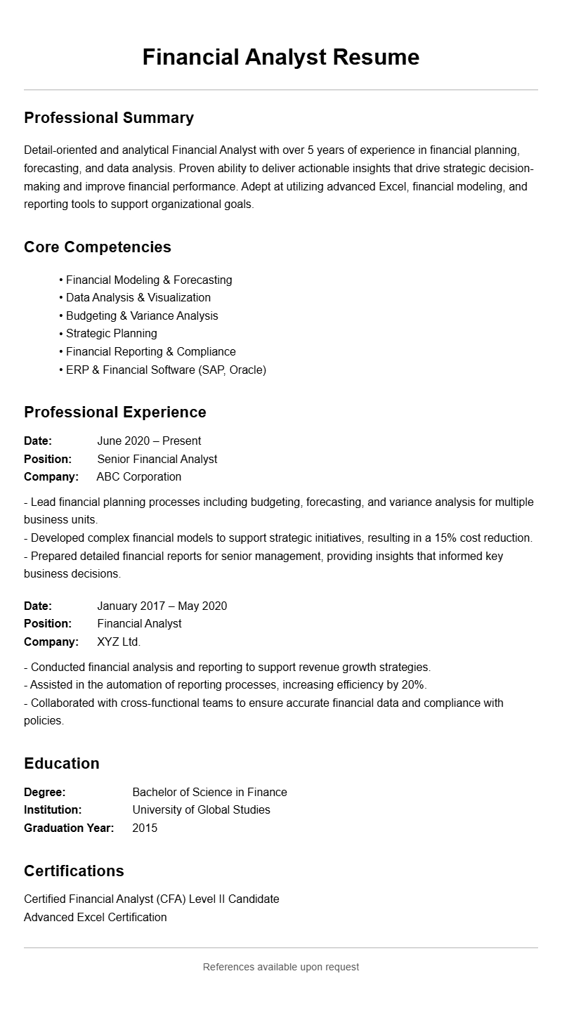 Financial Analyst Resume Samples to Showcase Your Skills