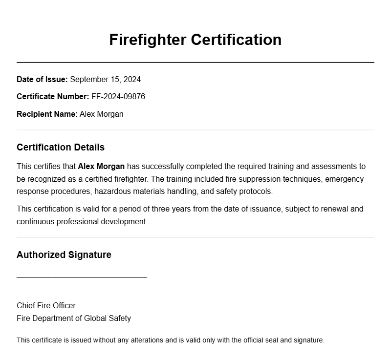 Firefighter Certificate Samples and Templates