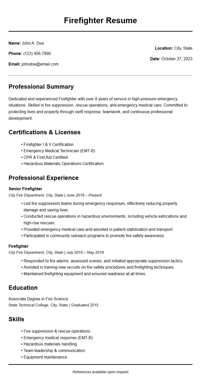 Firefighter Resume Samples to Stand Out and Get Hired