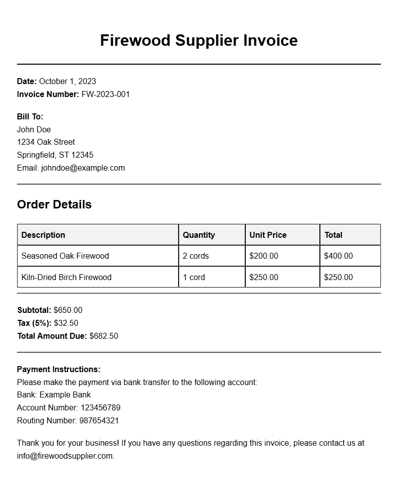 Firewood Supplier Invoice Templates for Your Business Needs