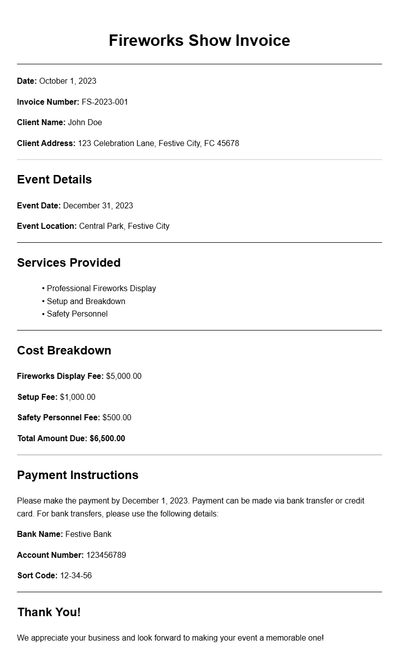 Fireworks Show Invoice Templates for Easy Billing