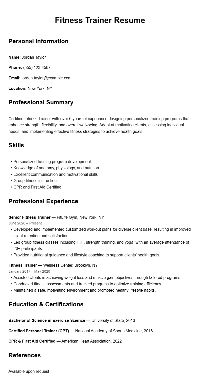 Fitness Trainer Resume Samples to Showcase Your Skills