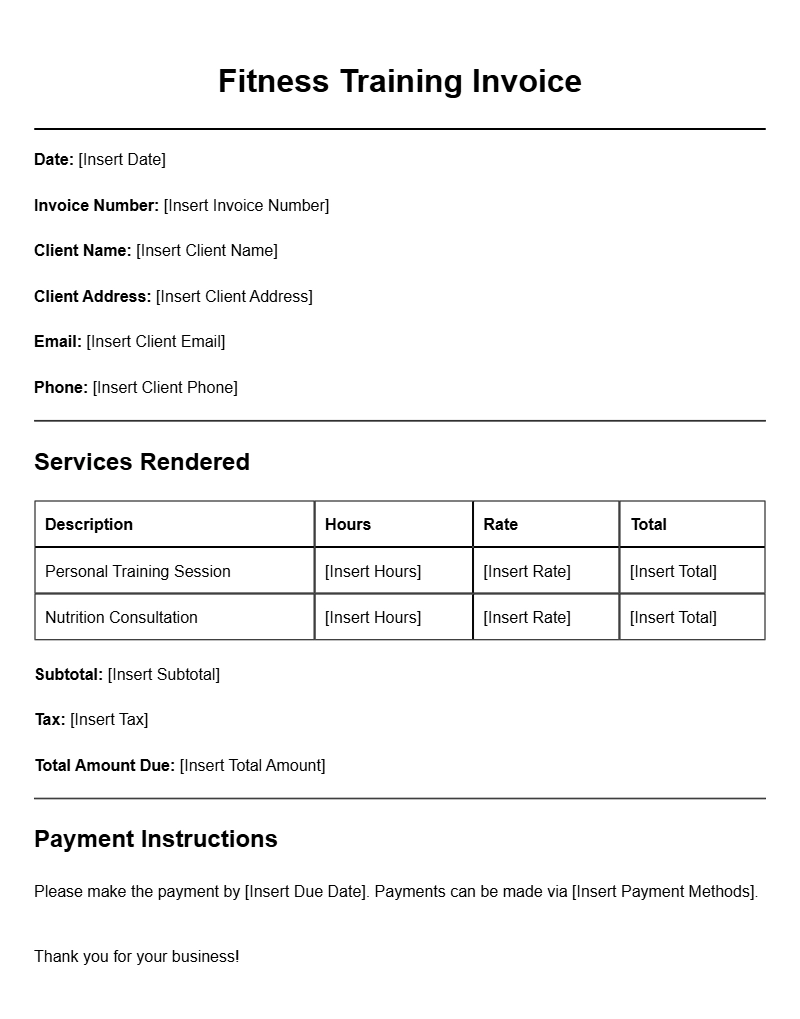 Fitness Training Invoice Templates for Easy Billing