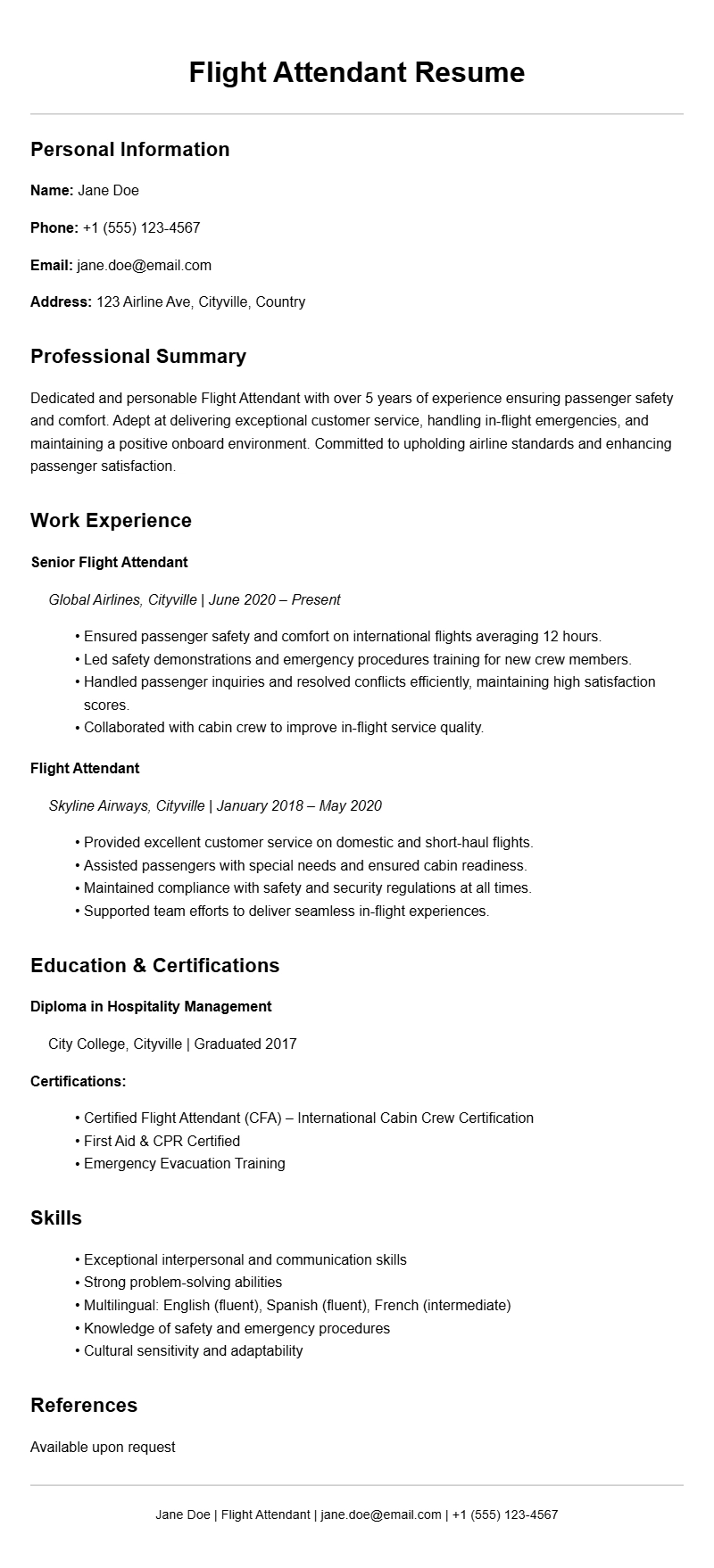 Best Flight Attendant Resume Templates for a Standout Application