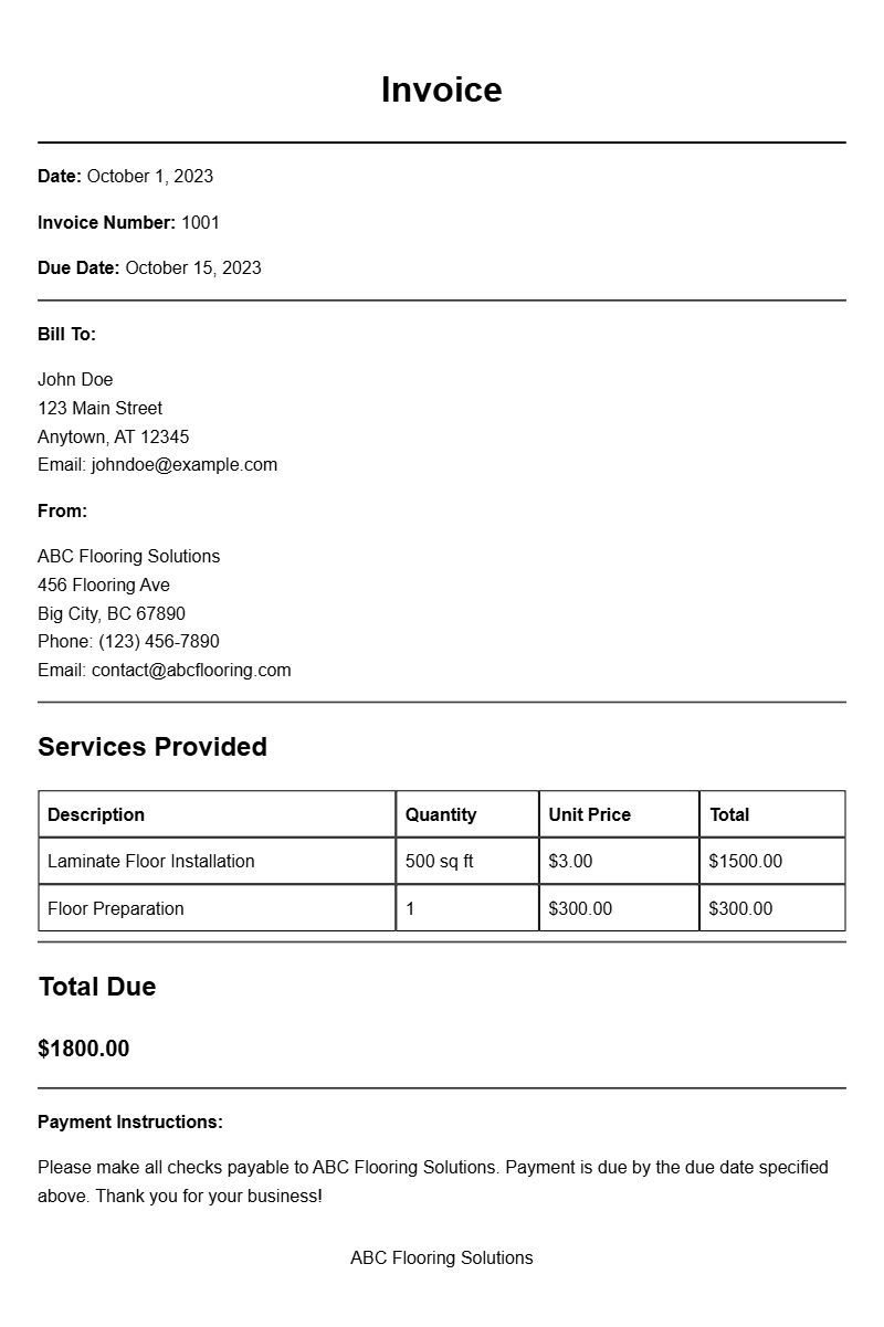 Floor Installer Invoice Samples for Your Business Needs