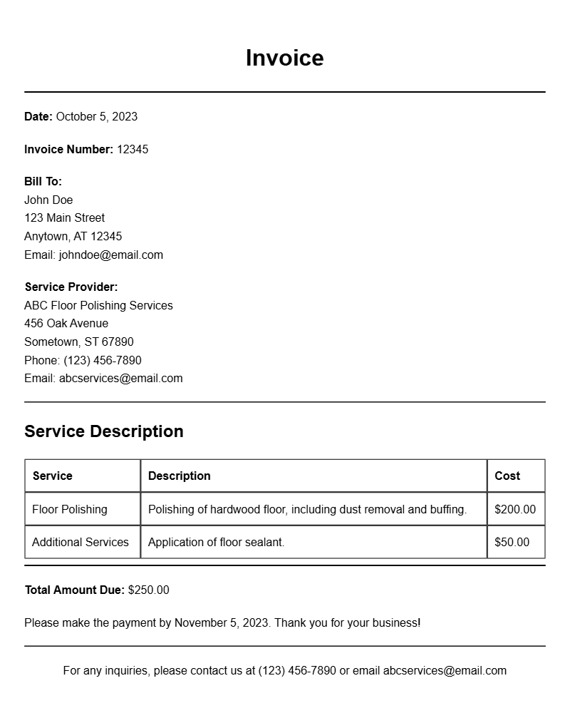 Floor Polishing Invoice Samples for Your Business Needs
