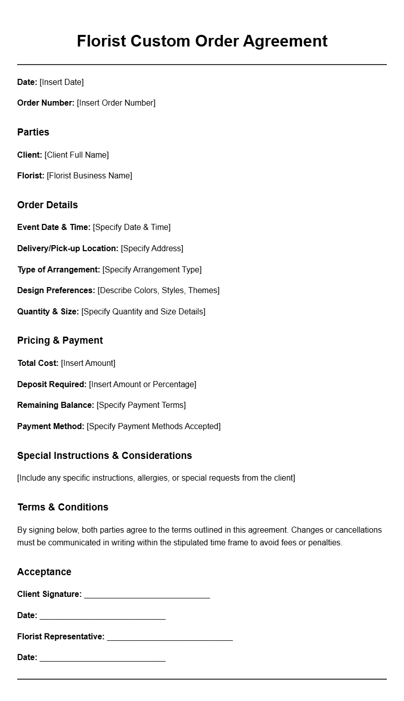 Florist Custom Order Agreement Templates for Seamless Service