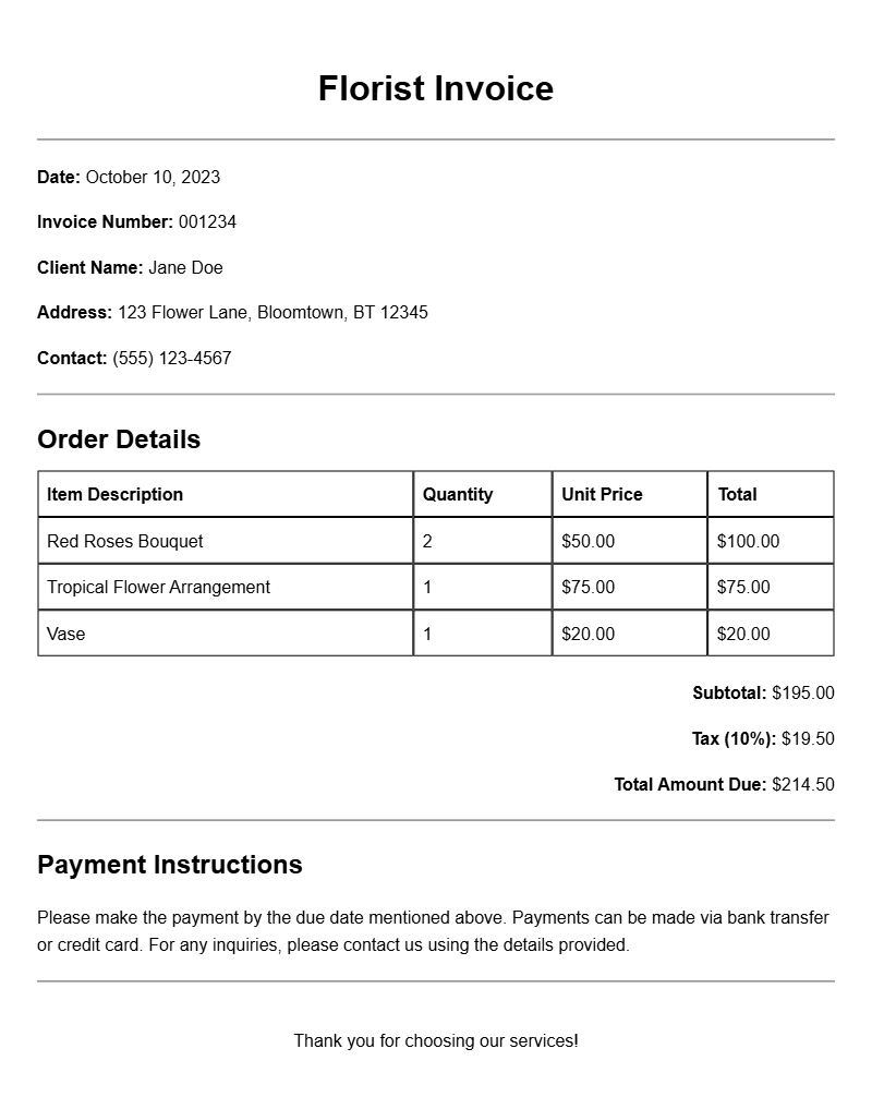 Florist Invoice Templates for Your Floral Business