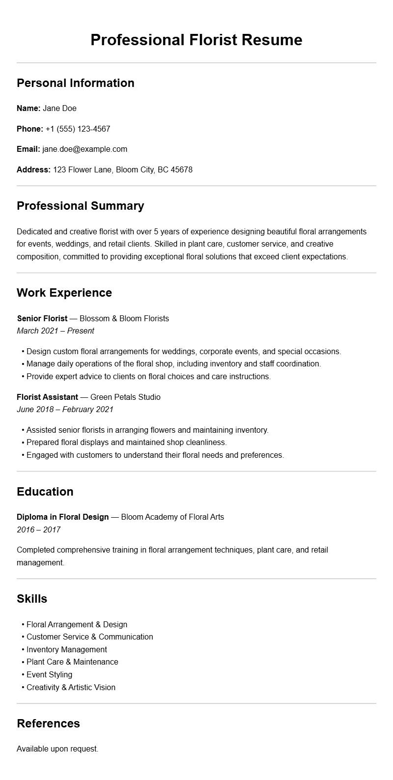 Florist Resume Samples to Showcase Your Skills