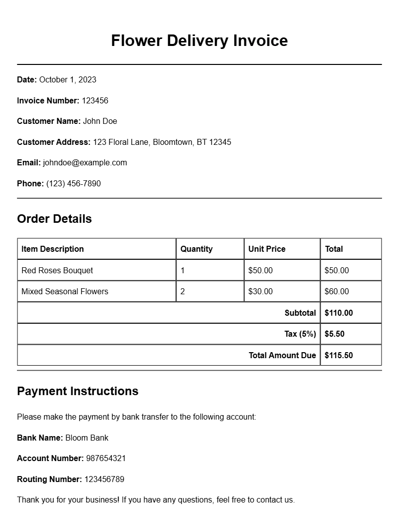 Flower Delivery Invoice Templates for Easy Billing