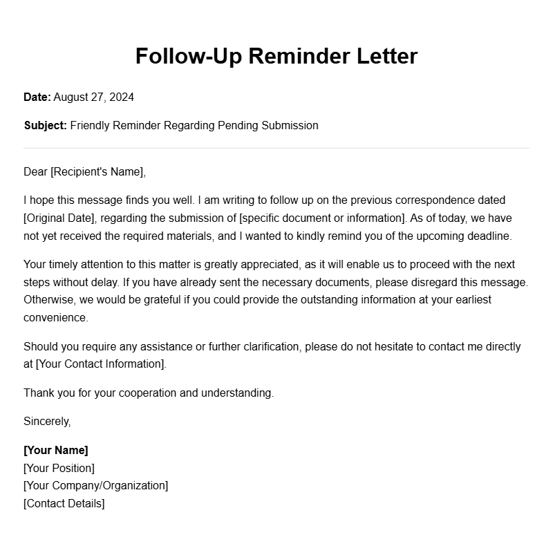 Follow Up Reminder Letter Samples for Effective Communication