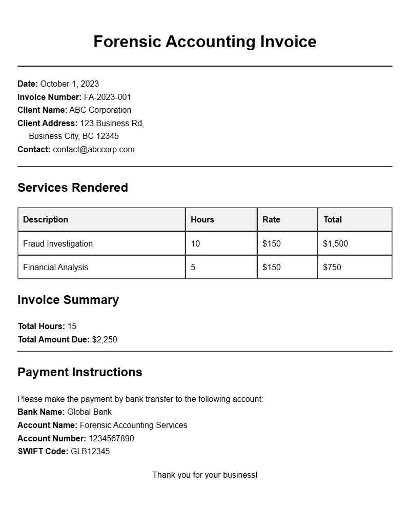 Forensic Accountant Invoice Samples for Your Reference