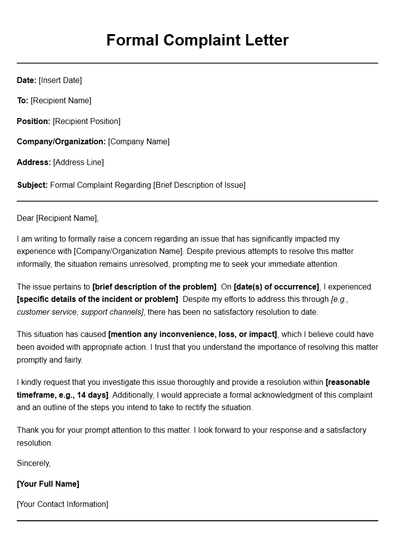 Effective Formal Complaint Letter Templates for Every Situation