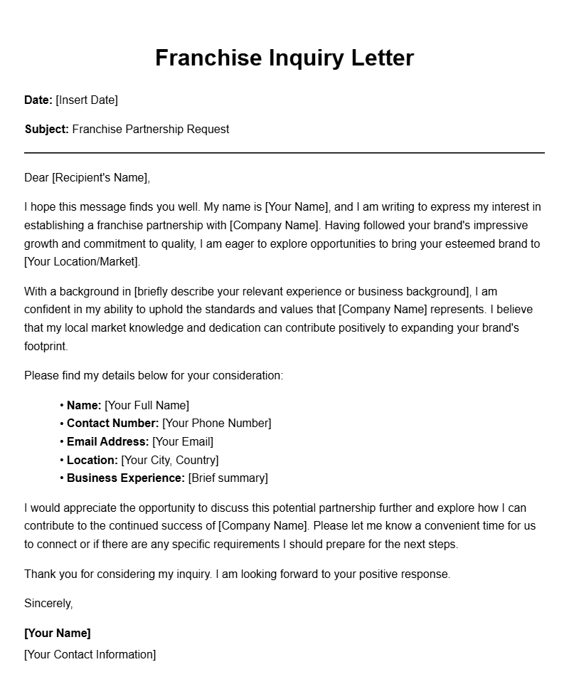 Effective Franchise Request Letter Templates for Business Proposals