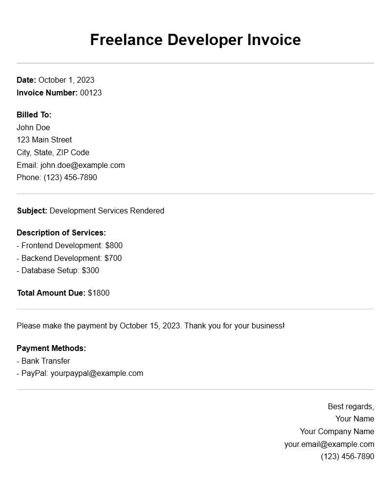 Freelance Developer Invoice Samples for Easy Billing