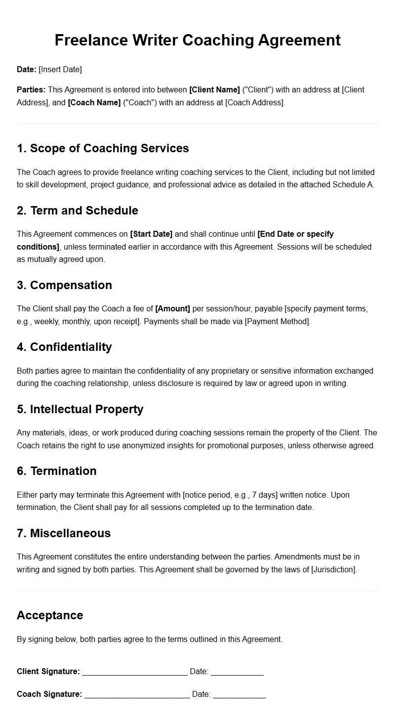 Freelance Writer Coaching Agreement Templates