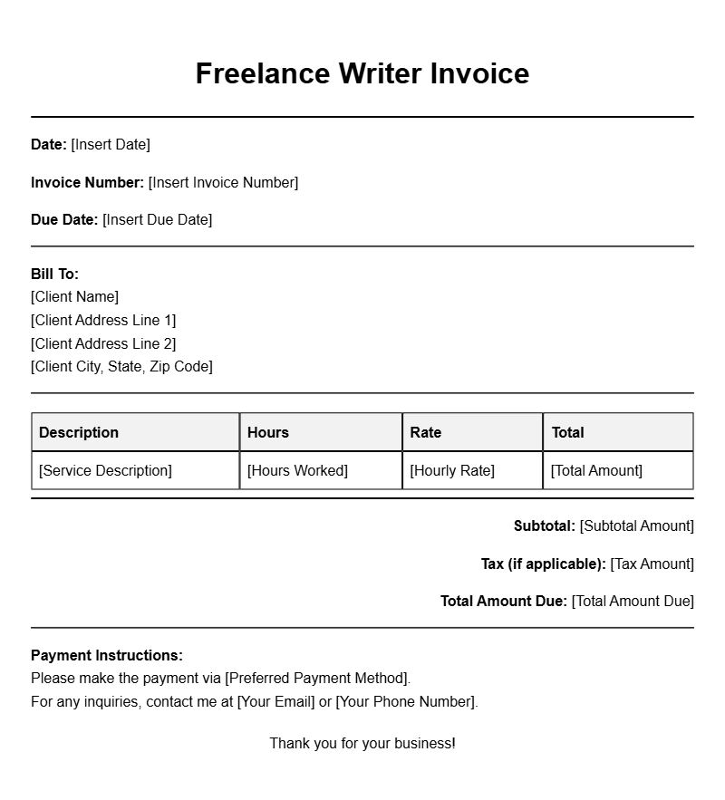 Freelance Writer Invoice Templates for Easy Billing