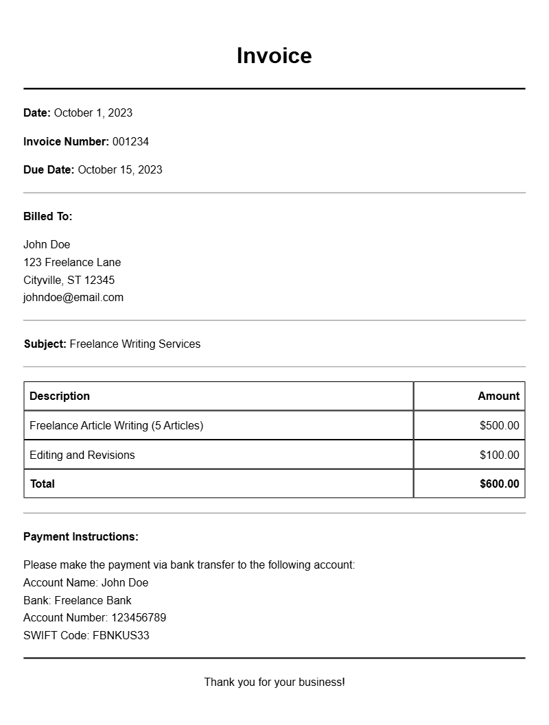 Freelance Writing Invoice Samples for Easy Billing