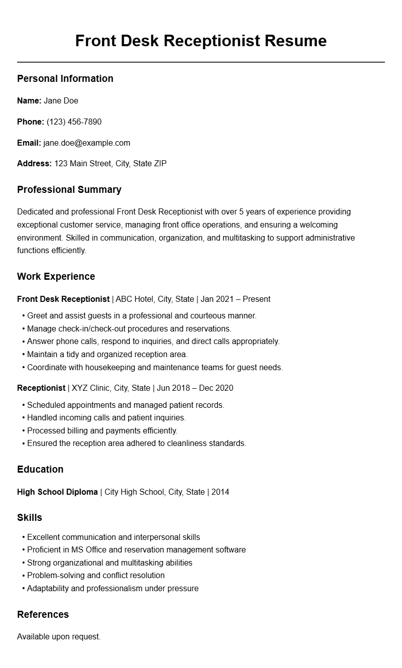 Best Front Desk Receptionist Resume Templates to Impress Employers