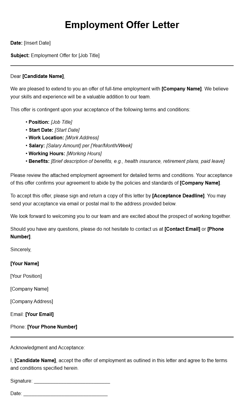 Full Time Employment Letter Templates for Professional Use