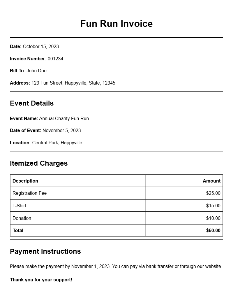 Fun Run Invoice Samples for Easy Event Management