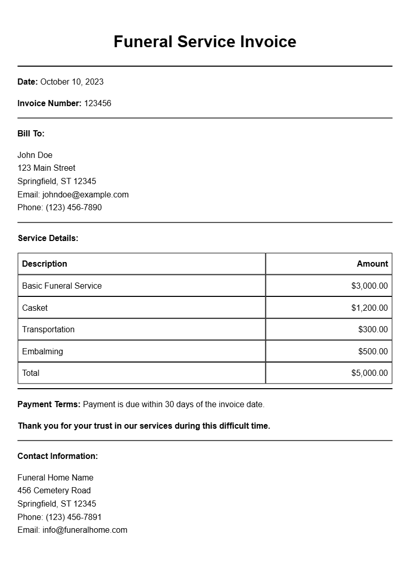 Funeral Service Invoice Samples for Your Reference