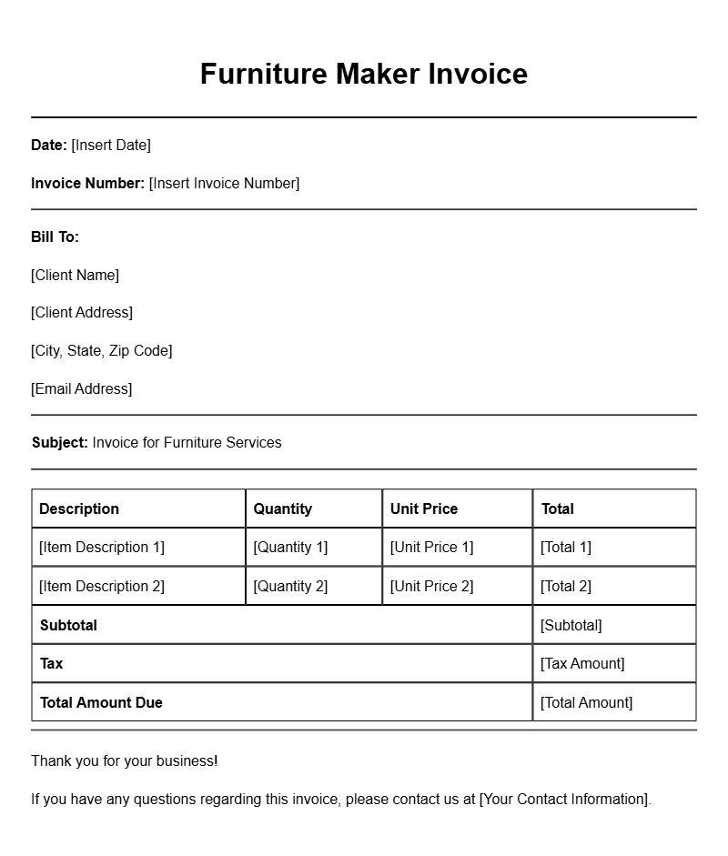 Furniture Maker Invoice Templates for Easy Billing