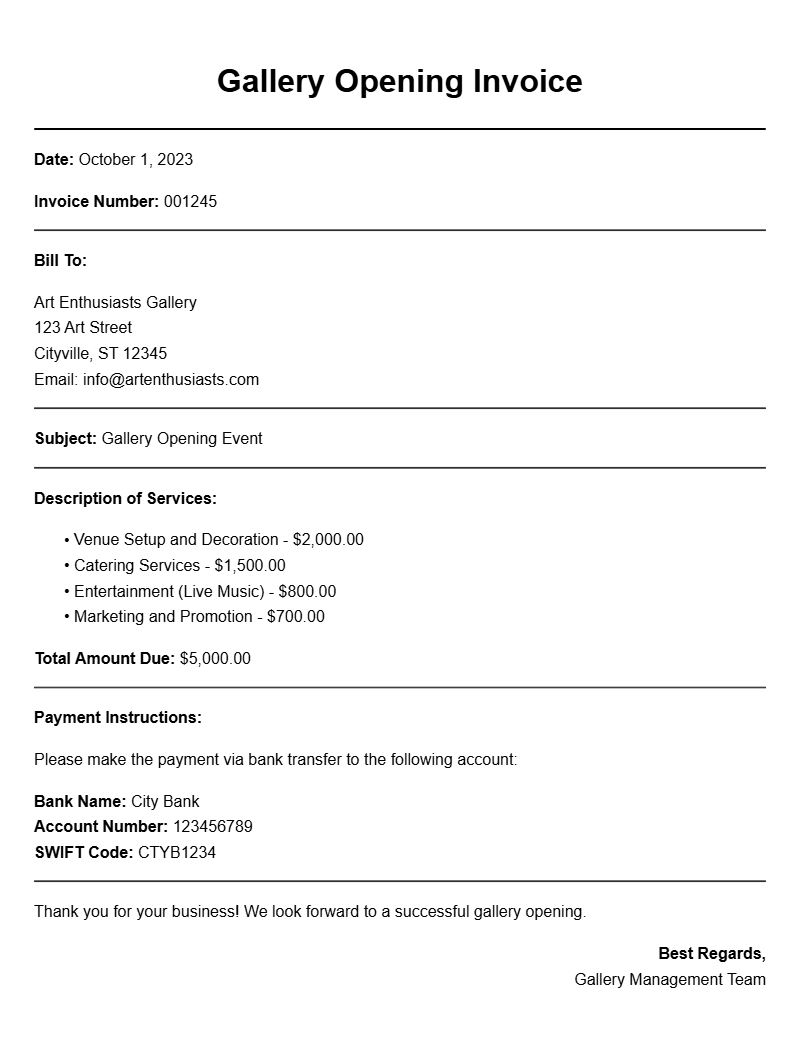 Gallery Opening Invoice Templates for Your Art Events