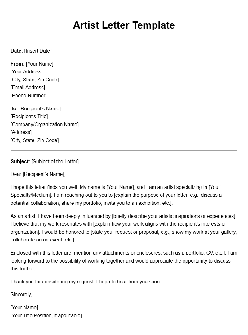 Gallery to Artist Letter Templates for Easy Communication