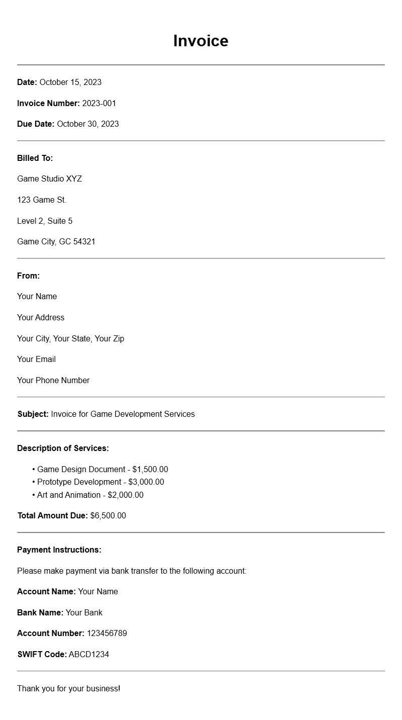Game Developer Invoice Samples for Your Projects
