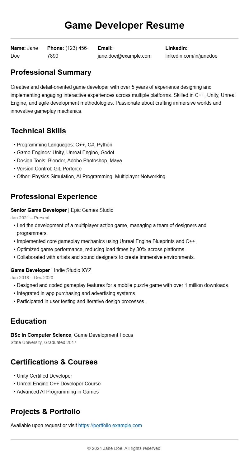 Best Game Developer Resume Templates for 2024