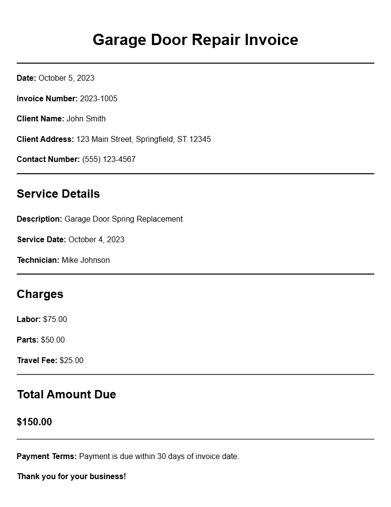 Garage Door Repair Invoice Samples for Your Business