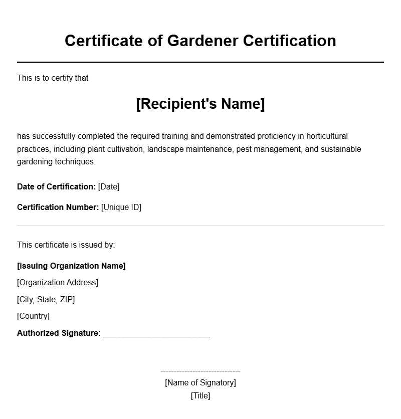 Professional Gardener Certificate Templates for Recognition