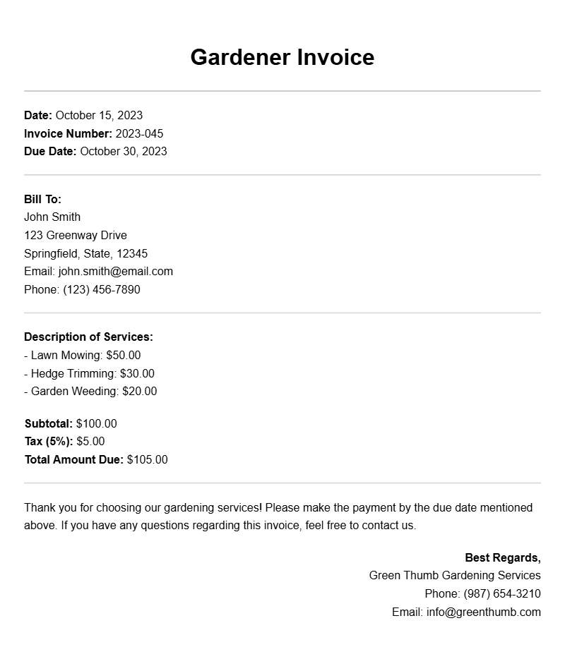 Gardener Invoice Samples for Easy Billing Solutions